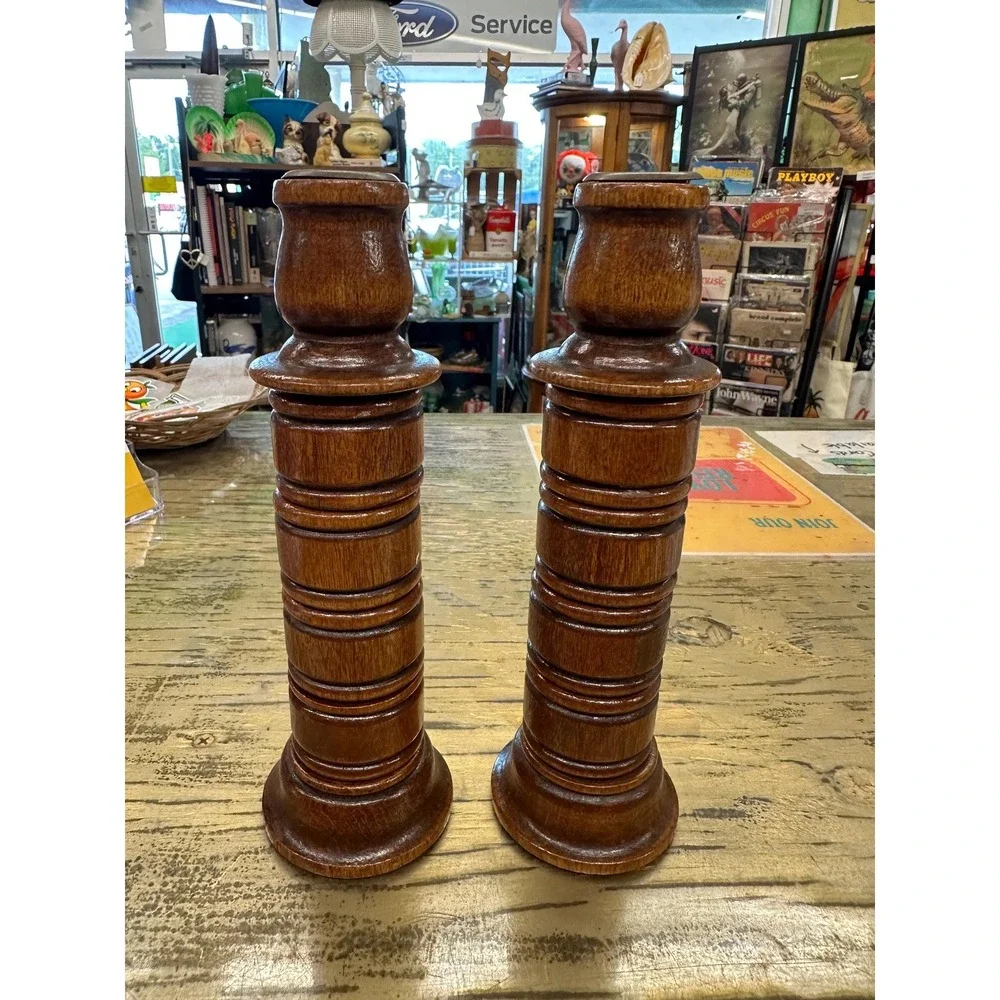 Vintage Wooden Candle & Napkin Holder Combo